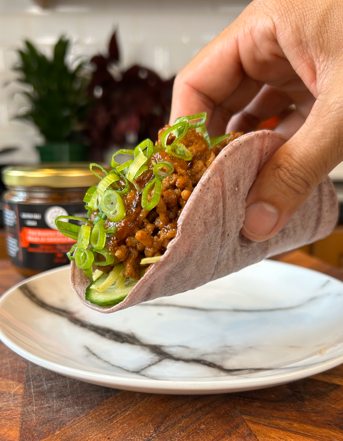 Korean Tacos with Corn Tortillas and Salsa from Casa Bonita Foods