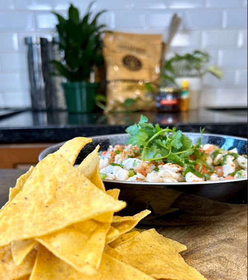 Ceviche Casa Bonita Foods Style made with Corn Chips and Tajin