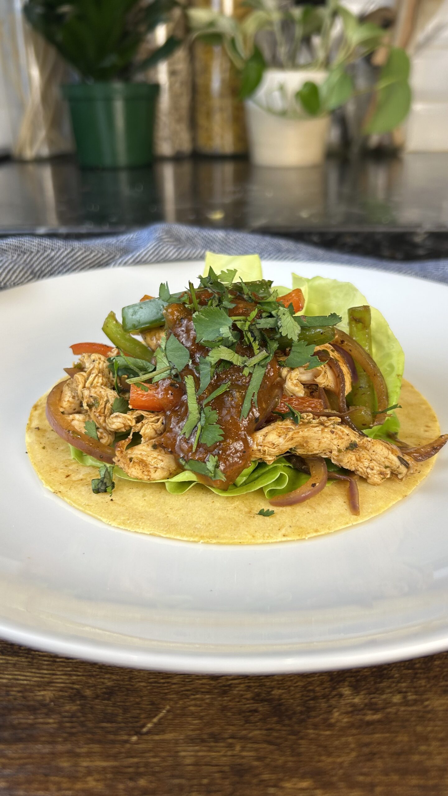 Healthy Chicken Fajitas Recipe made with Casa Bonita Foods Tortillas and Salsa, plus Tajin Chamoy