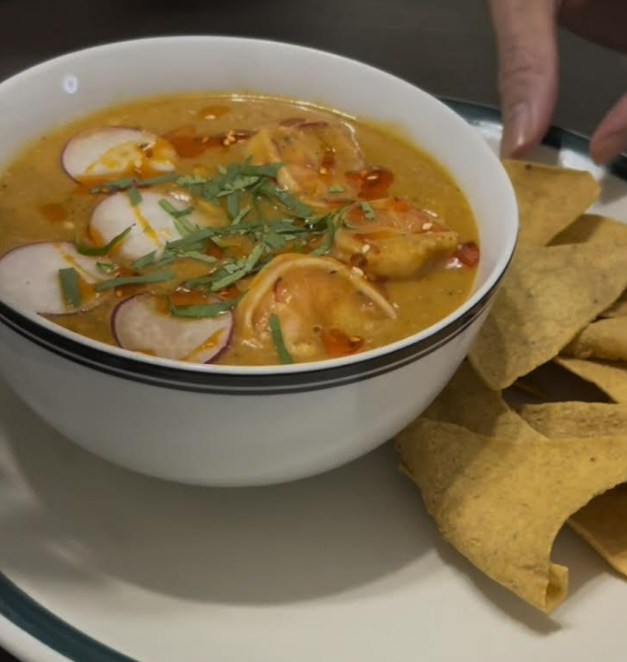 Shrimp Soup with Casa Bonita Foods Chips